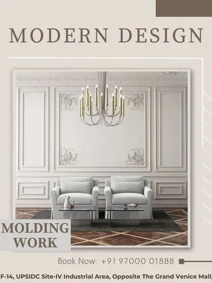 An example of modern design using classical molding work. The clean lines of the wall panels, created with our precision-cut molding, add a sophisticated, timeless elegance to this contemporary living space.