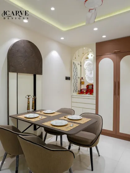 The complete dining and pooja unit composition, showing how different functional zones can be harmoniously integrated.