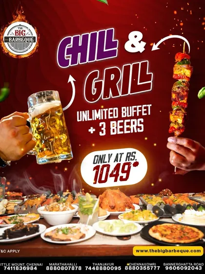 Grill hard, chill harder. We’re serving unlimited bites that sizzle and three ice cold beers for ₹1049 to keep you cool.