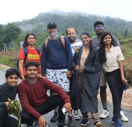 A group photo from our Agumbe trip, enjoying the cool, misty weather of the Malnad region.