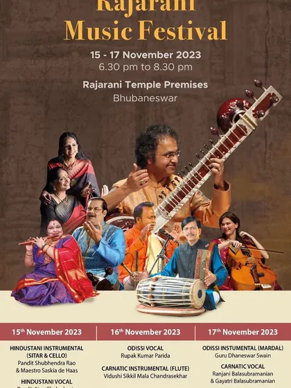The official poster for the Rajarani Music Festival, featuring all the artists performing over the three days.