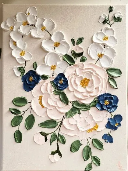Experience the satisfaction of creating art with dimension. This floral piece was made using texture painting techniques, where you learn to build layers with a palette knife to make flowers that literally pop off the canvas.