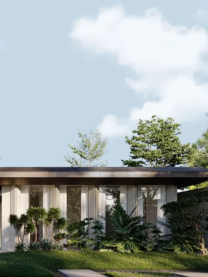 A view of a structure where the essence of nature and form are one. The design is intended to create a sense of calm and continuity with the landscape.