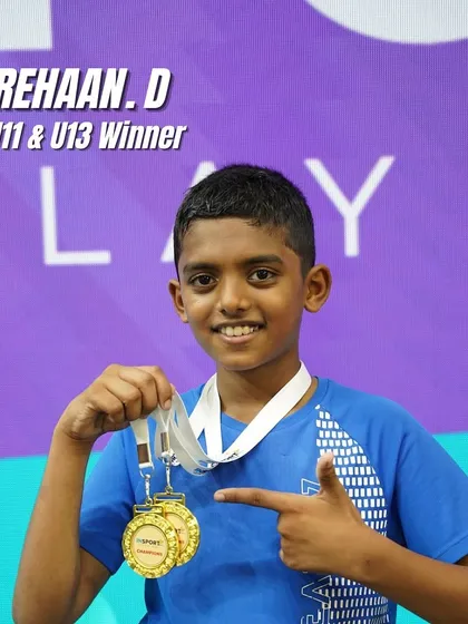 Celebrating our young champions is what it's all about. Here is Rehaan D. after winning two gold medals in the U-11 and U-13 categories. We build winners from a young age.