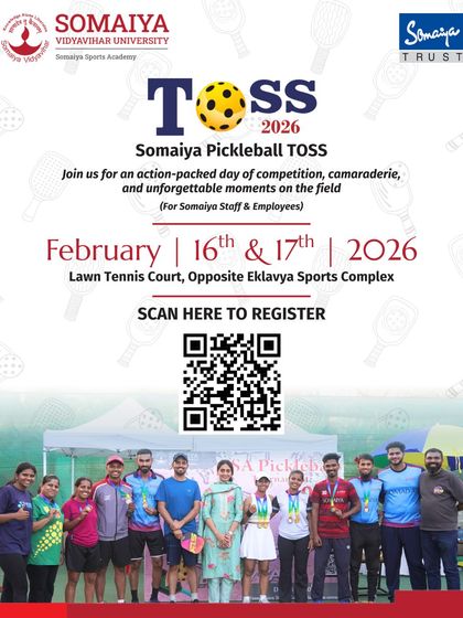 The event poster for the Somaiya Pickleball TOSS, complete with a QR code for easy registration. I streamline the sign-up process for all participants.