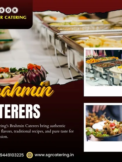 Our Brahmin caterers bring authentic vegetarian flavors and traditional recipes to every occasion. This collage shows our diverse offerings, from buffet setups to individual starters.