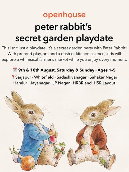 Stay updated with our upcoming events. These posters give you a peek into the exciting, themed playdates we have planned, from Peter Rabbit's Garden Party to a Brik Oven Pizza Making day.