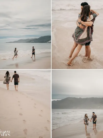 A storyboard of Komal and Harman's day at the beach in Phuket. This collage tells a story of their walk, their playful interactions, and their quiet moments together.