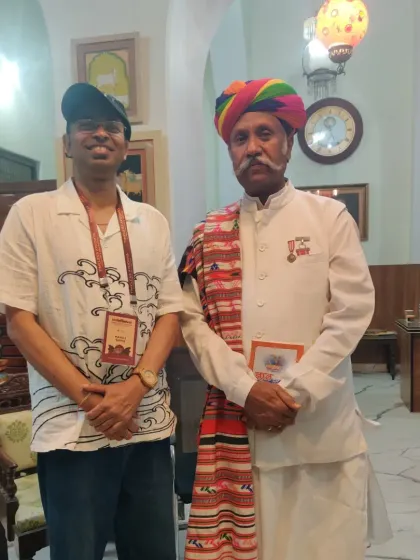 With Padma Shri awardee and Rajasthani folk singer Anwar Khan ji at the Timeless Ayodhya festival. It was an honor to meet such a master of his craft.