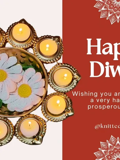 Wishing everyone a Happy Diwali with this festive image. It features my crochet daisy flowers floating in a traditional urli with diyas, blending my craft with celebration.