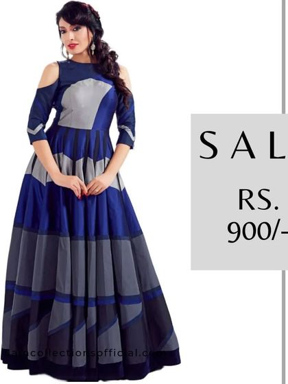 This stylish blue and grey cold-shoulder gown is on sale for just Rs. 900.