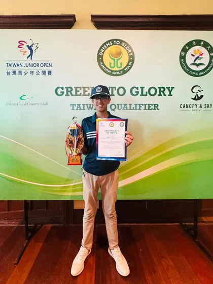 Rayirth Jain celebrates his win and qualification for the Taiwan Junior Open.