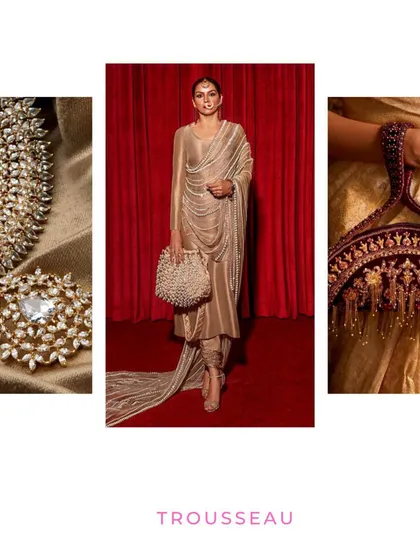 A look at our trousseau styling service. We help you curate a collection of versatile outfits, statement jewelry, and elegant accessories that you can mix, match, and re-wear for years to come.