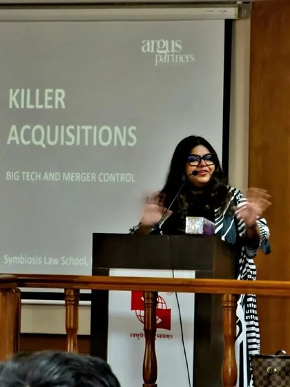 Our Partner, Adity Chaudhury, delivered a guest lecture at Symbiosis Law School on the intersection of Big Tech, merger control, and competition law. This reflects our commitment to engaging with the next generation of legal professionals on contemporary legal issues.
