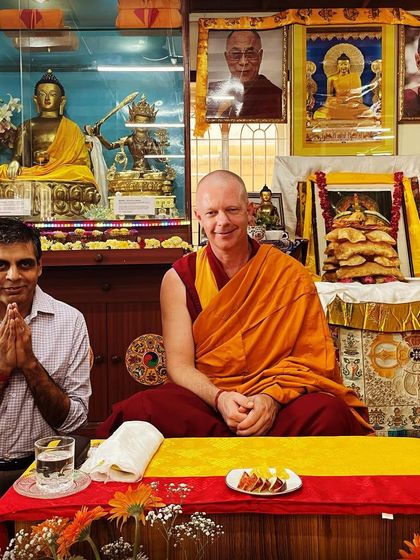 It was a precious opportunity to study with my Buddhist meditation teacher, Geshe Namdak, in person in Bangalore. I have been studying online with him for years, and meeting him face to face was a reminder of the importance of the guru-disciple relationship on the spiritual path.