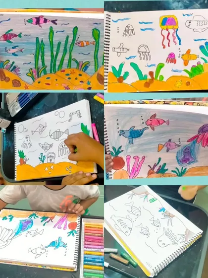 We explored the world under the sea in this drawing session. The kids created vibrant ocean scenes filled with fish, jellyfish, and coral reefs using oil pastels.