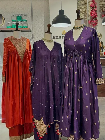 A wider view of the purple and orange collection, perfect for coordinating with family or finding a style that best suits your personality.