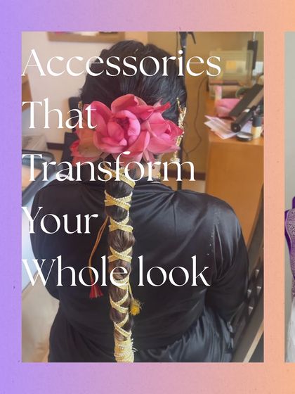 This traditional braid is wrapped in golden gotta and crowned with vibrant pink flowers. It's a classic look for a bride who wants to embrace traditional elements in a bold and beautiful way.