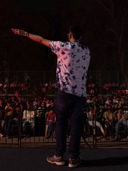 Addressing the audience at the International Drone Racing League. It's a unique challenge to host an event where the action is in the sky.