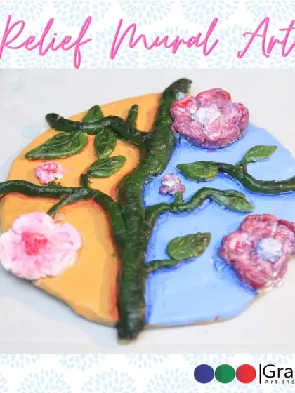 This beautiful floral relief mural was created by our young artists Madhura and Gayathry. Our classes introduce students to various art forms, including 3D mural making.