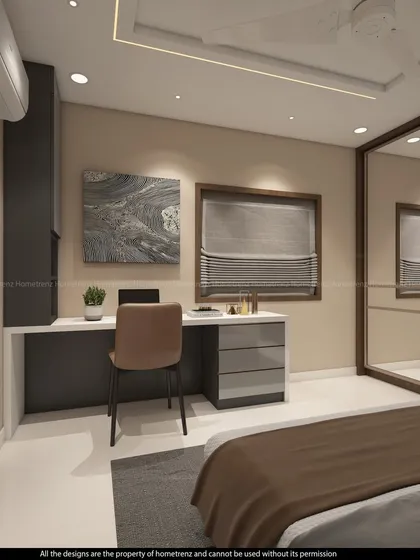 Another angle of the guest bedroom, showing the ample space and clean, uncluttered design.