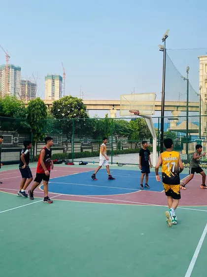 A player takes a shot from the perimeter.