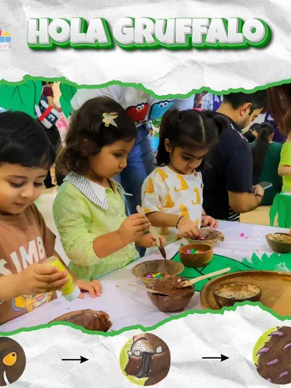 After the story, it's time for a creative craft. Children made their own 'Gruffalo Crumble,' a fun and edible art project that let them recreate the character's features using chocolate and other treats.