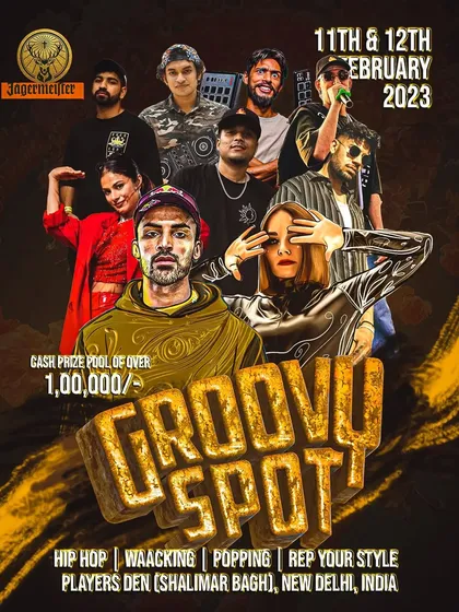 The poster for Groovy Spot 2023, a massive dance event in New Delhi where I had the pleasure of DJing alongside some of the best in the game.