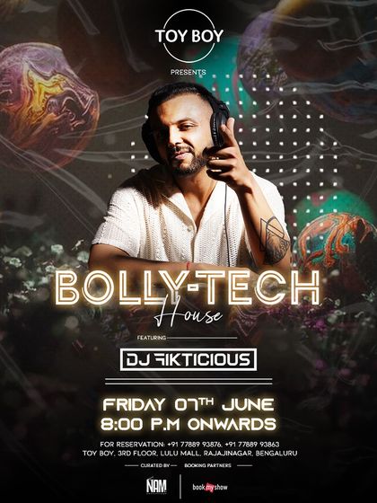 The poster for my Bolly-Tech House night at the upscale Toyboy, showing my unique genre fusion.