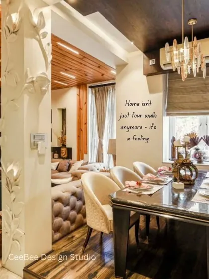 Another view of the finished pillar from image 78, with text overlay "Home isn't just four walls anymore - it's a feeling".
