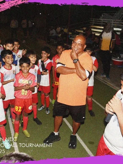 Our founder, Antonio Dias, with players at the GenNext Football Tournament.