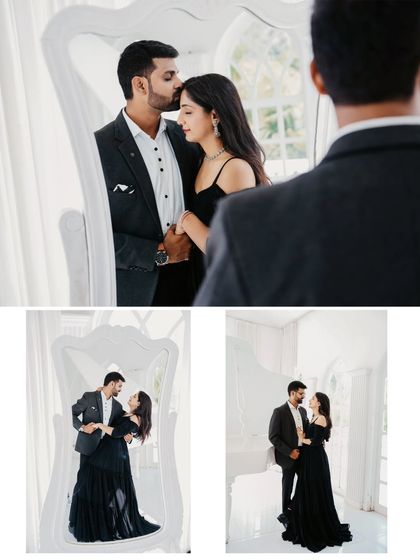 Using mirrors to create interesting compositions and reflections, this series of shots adds an artistic and creative flair to the pre-wedding album.