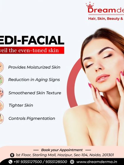This graphic highlights the key benefits of my Medi-Facials, including moisturized skin, reduction in aging signs, and control over pigmentation for an even-toned complexion.