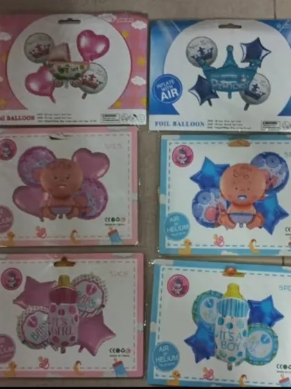 Here are some of the foil balloon sets I offer for baby showers and gender reveals. The packs include multiple balloons in different shapes and sizes to create a full look.