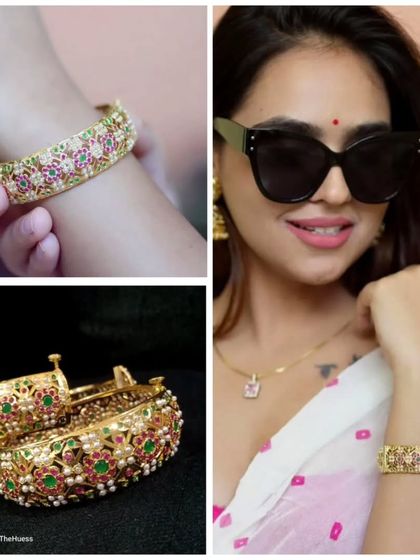 A collage of my gold-plated Jadau openable bangles. These are one of my most popular items, loved for their beautiful design and convenient fit.