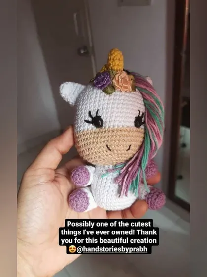It makes me so happy to see how much my customers love their new friends. This is a photo a client shared of the mini unicorn I made for them, calling it one of the cutest things they've ever owned.