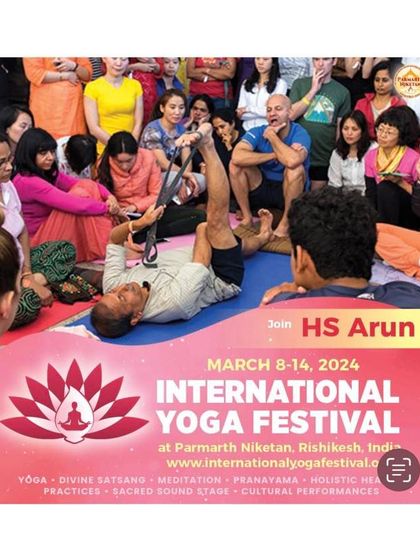 A poster announcing my participation in the International Yoga Festival at Paramarth Niketan, Rishikesh.