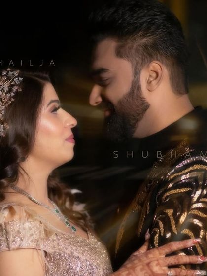 An intimate and loving close-up of the couple on their engagement night, with creative light streaks adding a touch of magic.