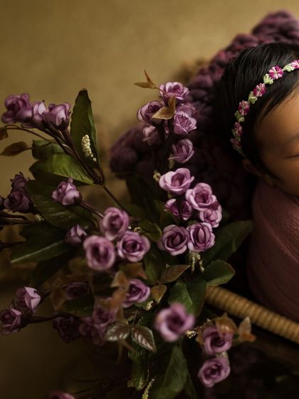 A close-up detail of the floral setup, showing how I incorporate beautiful elements to enhance the portrait without overwhelming the subject.