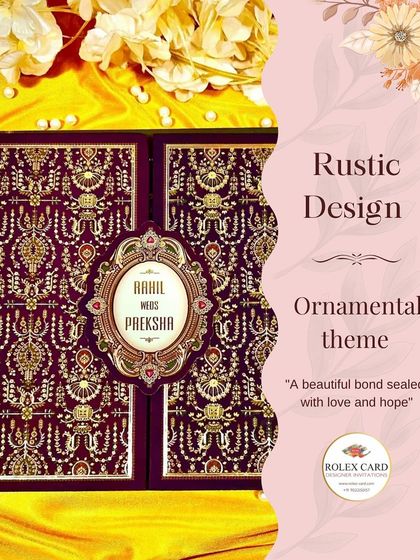 This graphic highlights a rustic and ornamental theme, perfect for couples looking for a design that is both rich in pattern and elegantly composed.