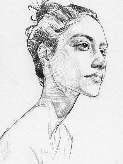 This three-quarter view portrait sketch is an excellent example of capturing form and light. We teach you how to use shading to sculpt the features and create a sense of three-dimensional form.