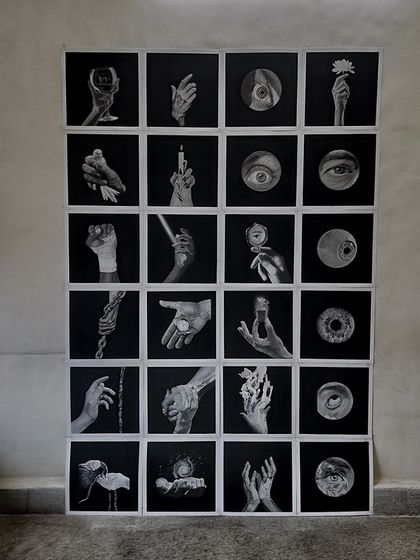 The full grid of 24 drawings, laid out on the floor. This shot gives a great sense of the scale and scope of the entire project.