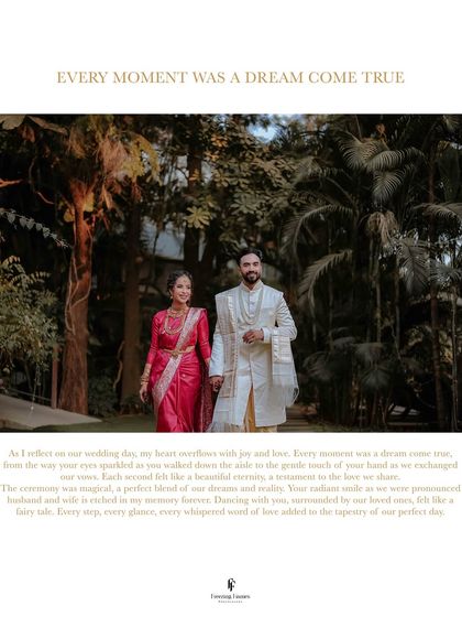 A romantic portrait of the couple walking hand-in-hand through a lush, tropical garden, a perfect fairytale moment.