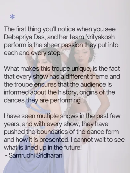 An audience member's review praising our troupe's passion and unique, themed shows that educate on the history and origins of the dances.