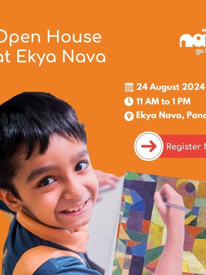 A smiling boy is engrossed in creating a colorful abstract drawing. My Open House events are designed to let children 'take lines for a walk,' exploring their creativity with shapes and colors in a fun setting.