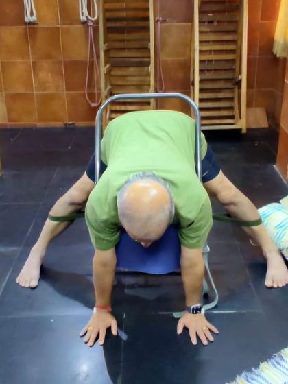 Additional images from my personal practice and teaching sessions, demonstrating a wide variety of asanas and the use of props. Each photo shows a moment of exploration in the journey of yoga.