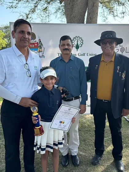 Suhani receives her winner's trophy at the IGU Tournament held at Mayo College, Ajmer.