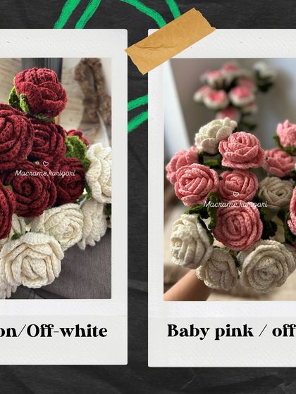 This image displays two of our popular color combinations: a maroon and off-white mix, and a baby pink and off-white mix. We love creating custom color palettes for you.