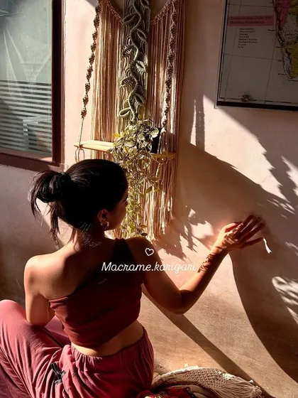 The golden hour sunlight hitting our workspace is pure magic. It highlights the textures and details of our macramé creations and reminds me why I love what I do.