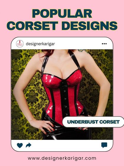 A red and black underbust corset, designed to be worn over a shirt or dress to cinch the waist.